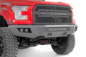 Ford F-150 Front Bumper - Rough Country - LED Bumper with 2in LED Cubes and 20in LED Light Bar - Flat Black - '15-'17